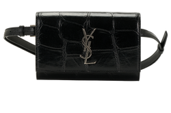 Croc Embossed Kate Belt Bag, Leather, Black, MII, S, 2*